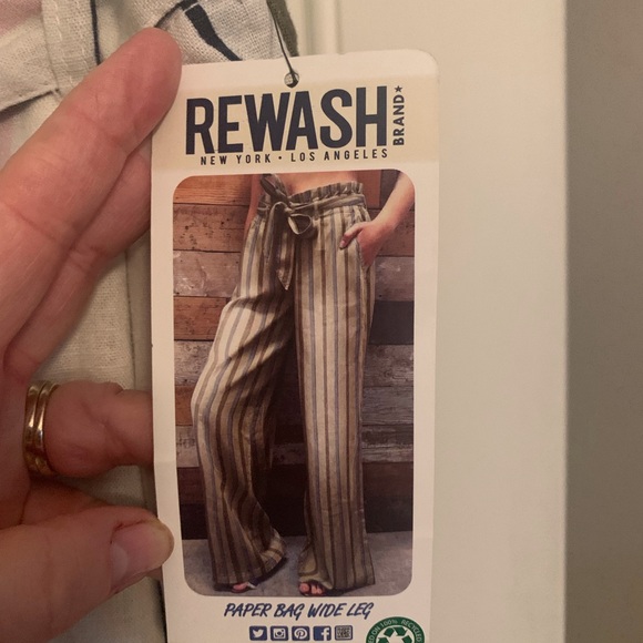Rewash Pants - Rewash Striped Paper Bag Wide Leg Pants